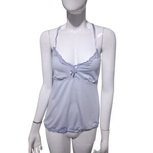 Y2K VTG Laura Ashley Womens Size S Babydoll Striped Camisole Tank Lace Trim Bow